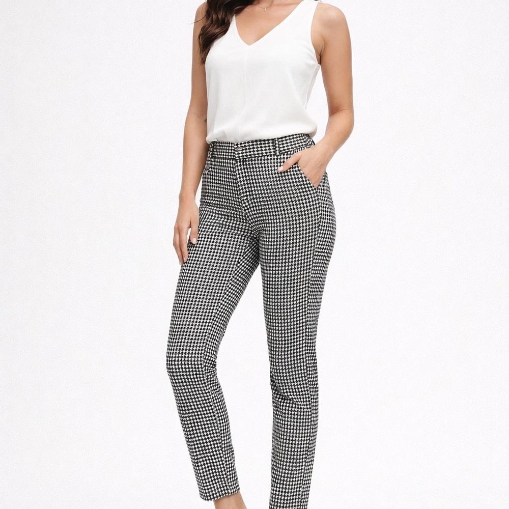 Banana Republic Sloan Slim Crop Pants Size 4 Black White Houndstooth Ankle